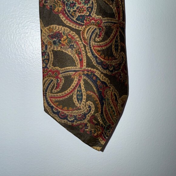 Villa Bugatti 100% Silk Paisley Tie Brown & Gold - Picture 2 of 6